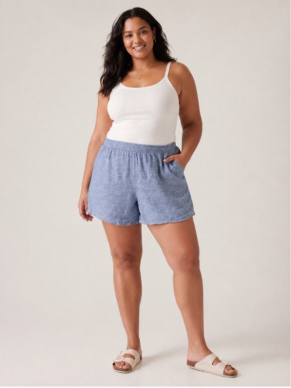 Frank by Frank And Oak Blue Linen Blend Shorts Pull On Elastic Waist Size Large